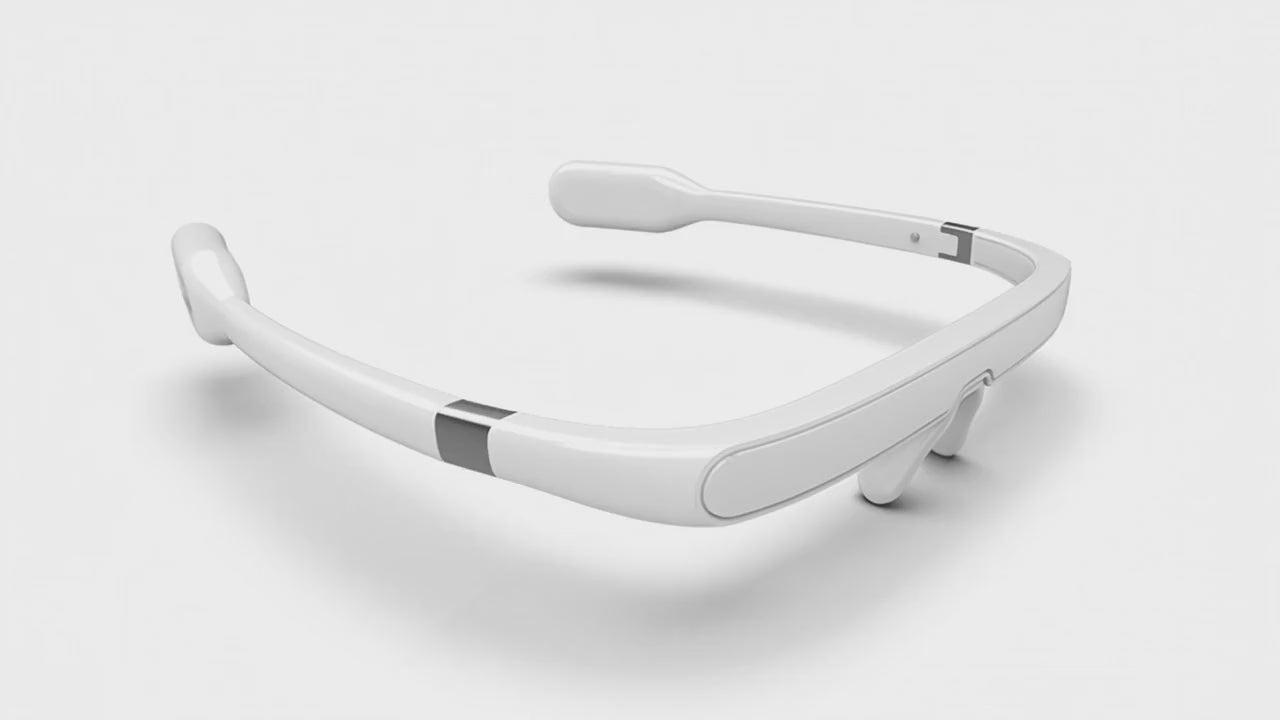 Minimalist video showcasing LUNO Vision smart glasses with green light therapy on a white background.